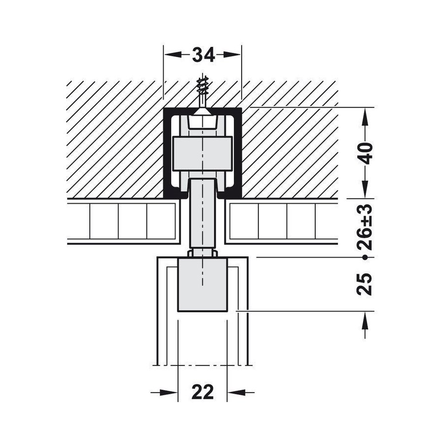 Hafele 940.80.004, Junior 80/B Sliding Door Hardware System with 25/31