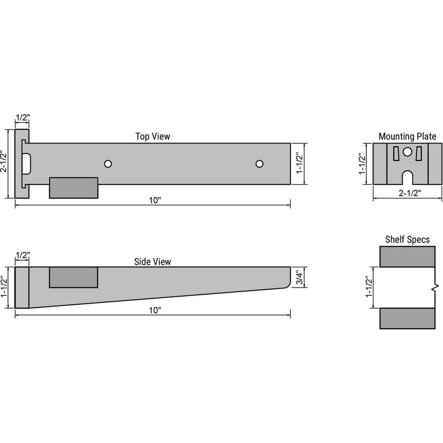InnovaShelf TLOC 151510W, 10 Inch Depth Galvanized Floating Shelf