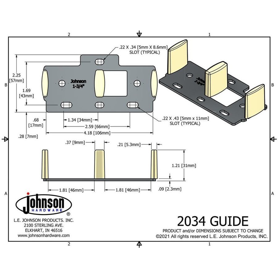 Johnson Hardware 2034, 2034 Sliding Bypass Door Guide for 13/4 Inch Doors
