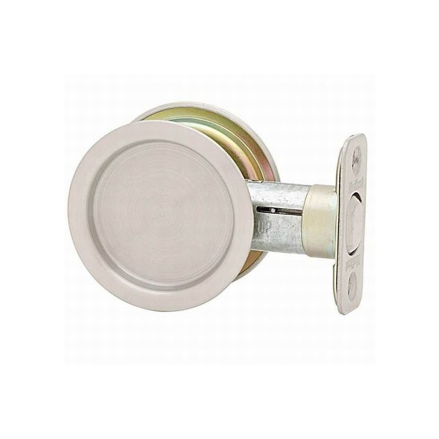 Kit Serratura Porta Scorrevole Rosetta Tonda Con Nottolino, Maniglia con Serratura per Porta Scorrevole (Colore Cromo Satinato