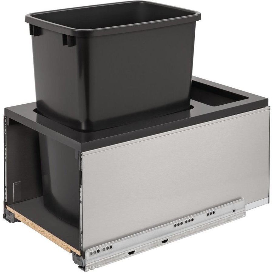 RevAShelf 5LB1535SSBL118, 35 Quart Bottom Mount Single Trash PullOut Waste Container with