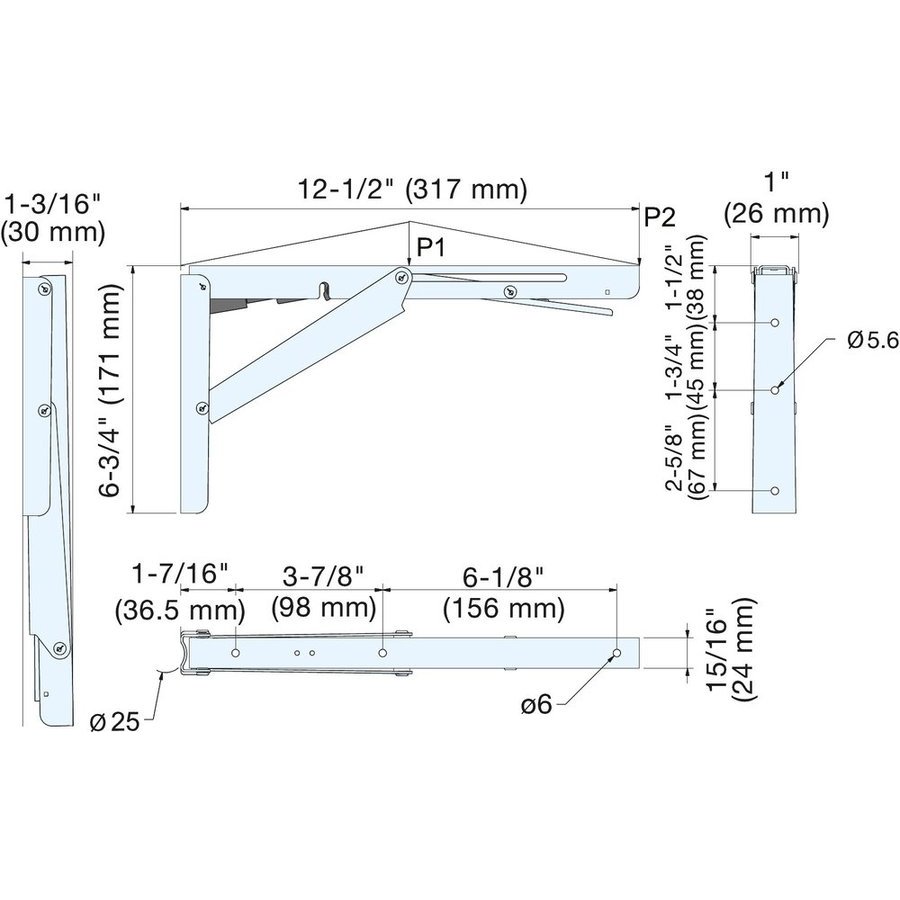 Sugatsune EB-317/EP-D, Drop-Down Folding Bracket for Countertops and ...