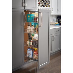 Giamo, Pull Out Pantry, Soft Close, Solid Base, 1200-1500mm, To Suit 500mm  Cabinet, Chrome Plated & White