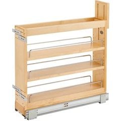 Rev-A-Shelf 6 Inch Width Wood Pull-Out Drawer/Door Base Cabinet Organizer  with Blumotion Soft-Close Slides, Natural, Min. Cabinet Opening: 6 W x 22  D x 19-1/2 H 448-BDDSC-5C