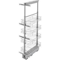 Rev-A-Shelf 10W x 58-1/4, 65-3/4 Inch Adjustable Height Pull-Out Pantry  Base Cabinet Organizer with 5 Baskets and 3 Door Mount Brackets,  Chrome/Gray, Min. Cabinet Opening: 10-1/2W x 21-3/4D x 59-3/4H  5358-10-GR