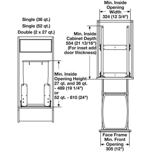 Hafele Pull Out Double Kitchen Trash Cans with Door Mount Bracket - Over 50  Quart (Over 12.5 Gallon), Minimum Cabinet Opening: 12 and 14-3/4 Wide