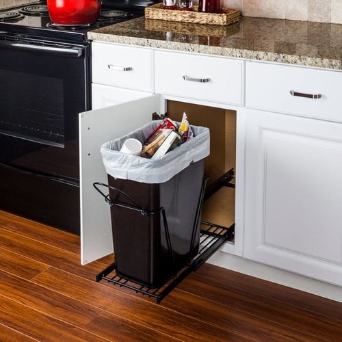 Black 35 or 50 Quart Kitchen Cabinet Garbage Single Trash Pullout System 