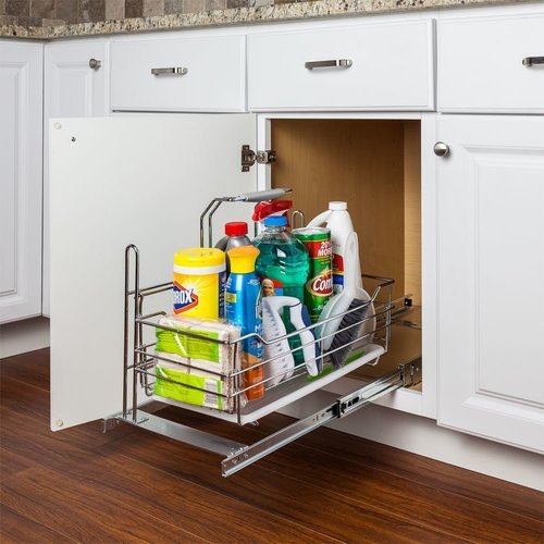 Hardware Resources 11-5/8 Inch Width Cleaning Supply Caddy Pullout with  Handle, Polished Chrome, Min. Cabinet Opening: 12 Inch Width SCPO2-R