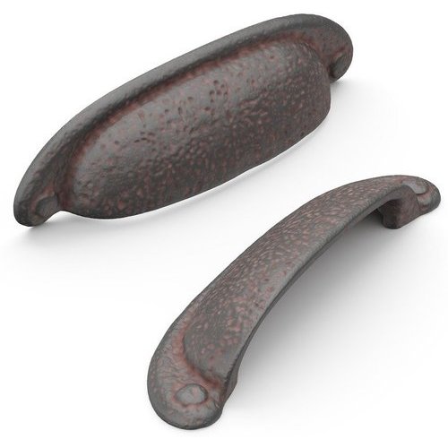 Maniglia Per Cassetti E Ante Hickory Hardware P3000-RI – Stile Rustico, Ferro Martellato, Finitura Rust Iron – Interasse 96 Mm