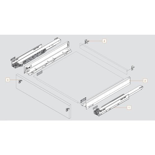 Blum 770N45S0I, 18 Inch Length Series N LEGRABOX Metal Drawer System