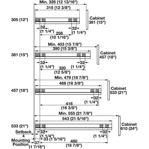 Salice 433.17.830, Futura PUSH To Open Soft Close Undermount Slide for