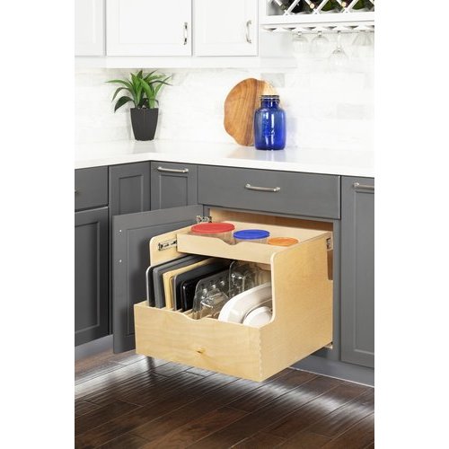 Hardware Resources 27 Inch Width Double Drawer Rollout Cookware Organizer,  White Birch ROCWD27-WB
