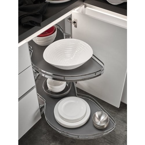 Kessebohmer 541.28.341, Lemans II Set, for Blind Corner Cabinets, Swings Left, Chrome/Anthracite Adjustable Post, 55 lb per Tray, Set Includes (2)- 40 Series Tray and Post