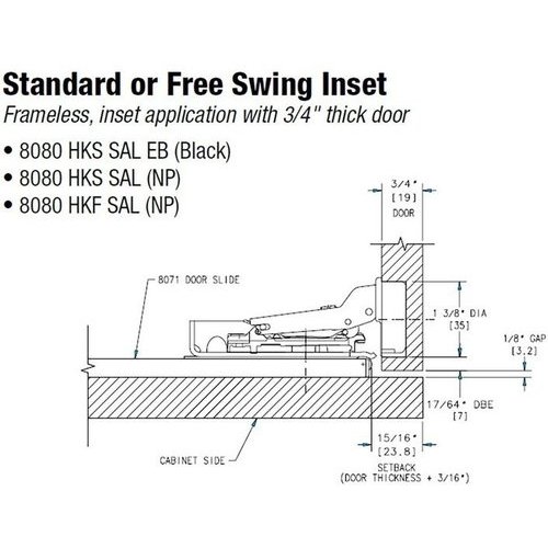 KV Self-Closing 35mm Bore Inset Door 2 Hinge/Mounting Plate