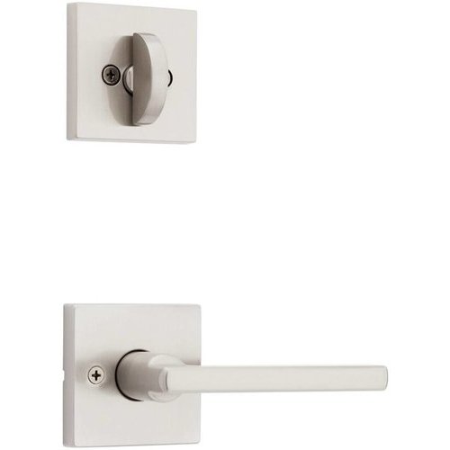 Kwikset Halifax Door Lever with Square Rose Interior Single Cylinder Handleset Trim, Satin