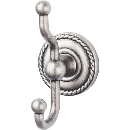 Top Knobs ED2APF, 5 Inch Length Edwardian Double Robe Hook with Rope Backplate, Pewter
