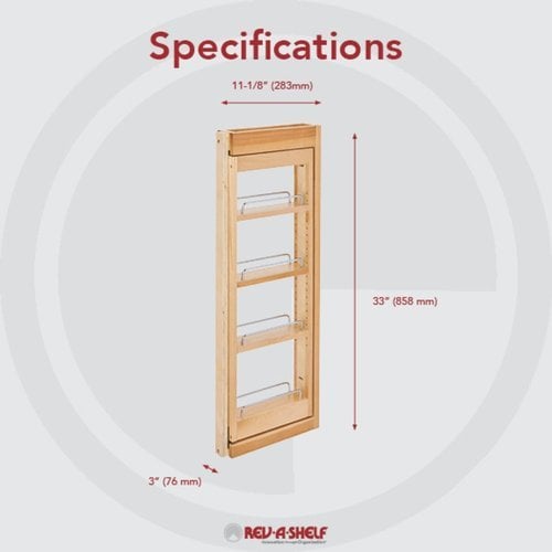 Rev-A-Shelf 6 Inch Width Wood Kitchen Wall Cabinet Filler Pull-Out Organizer  with Soft-Close Slides, for 30 Inch Height, Natural, Min. Cabinet Opening:  6 W x 11-1/8 D x 30 H 432-WFBBSC30-6C