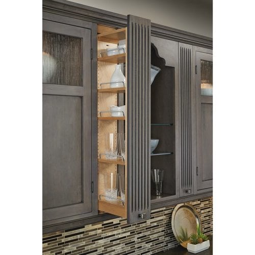 Rev-A-Shelf 6 Inch Width Wood Kitchen Wall Cabinet Filler Pull-Out Organizer  with Soft-Close Slides, for 30 Inch Height, Natural, Min. Cabinet Opening:  6 W x 11-1/8 D x 30 H 432-WFBBSC30-6C