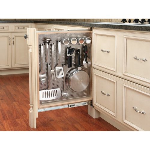 Rev-A-Shelf 3 Inch Width Kitchen Base Cabinet Filler Pull-Out Organizer  with Stainless Steel Panel, Natural, Min. Cabinet Opening: 3-1/8 W x  23-1/4 D x 30-1/8 H 434-BF-3SS
