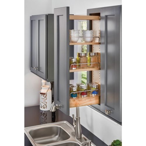 Rev-A-Shelf Pull Out Cabinet Organizer 448-WC-8C, 8-Inch Wood Base Kitchen  Multi-Use Cabinet with 3 Adjustable Shelves for Storage and Organizing