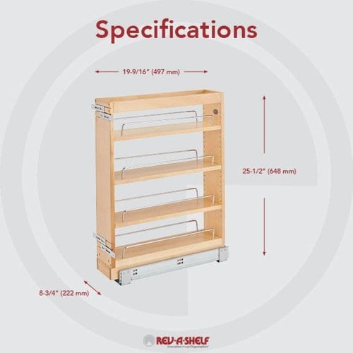 Rev-A-Shelf 448-BDDSC-8C 8 inch Door/Drawer Base Soft Close Cabinet Organizer