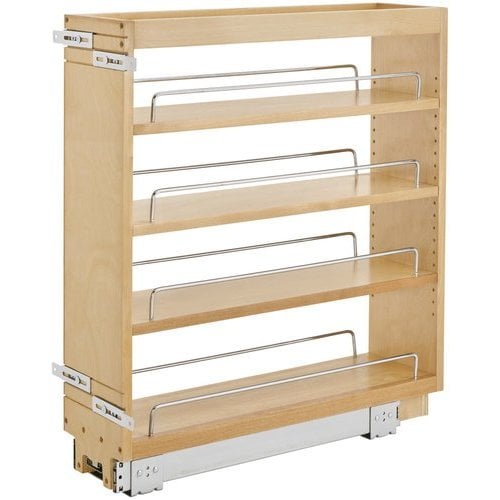 Rev-A-Shelf 448-BC-6C 6.5-Inch Base Cabinet Pullout Storage Organizer with Adjustable Wood Shelves and Chrome Rails 