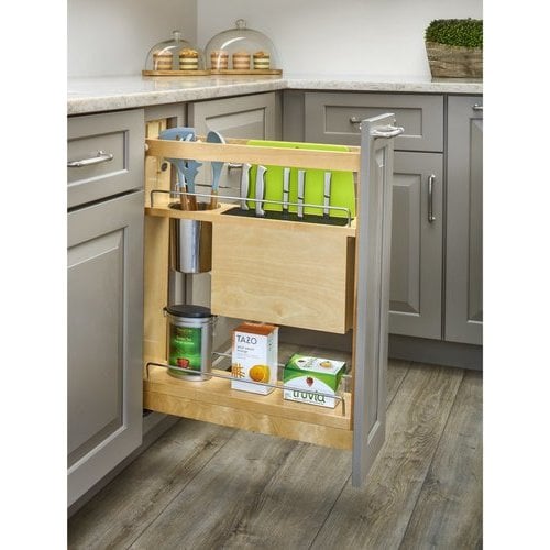 Rev-A-Shelf Wood Base Cabinet Knife Block Pull Out Organizer with Soft Close
