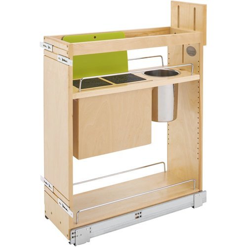 Rev-A-Shelf 8-1/2 Inch Width Wood Kitchen Cabinet Base Pull-Out Organizer  with Blumotion Soft-Close Slides and Servo-Drive, Natural, Min. Cabinet  Opening: 9 W x 22-12/16 D x 25-5/8 H 448-BCSCSD-8C