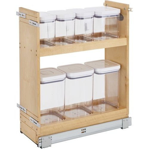 Rev-A-Shelf 8-3/4 Width Wood Kitchen Base Cabinet Pull-Out OXO Storage  Organizer with Blumotion Soft-Close Slides, Natural, Min. Cabinet Opening:  8-1/2 W x 21-3/4 D x 25-5/8 H 448OXO-BCSC-8C