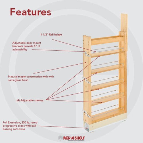 Roll-out pantry center mount, Height 18 3/4 to 22 1/2 in - HANDYCT