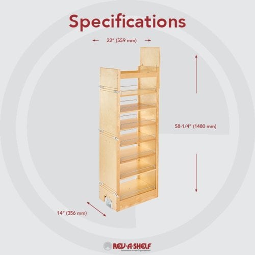 Rev-A-Shelf 14-1/2 Inch Width Base Cabinet Pullout Food Storage Container  Organizer with Soft Close Heavy Duty Slides, for 18 Inch Base Cabinet,  Natural, Min. Cabinet Opening: 15 W x 21-3/4 D x