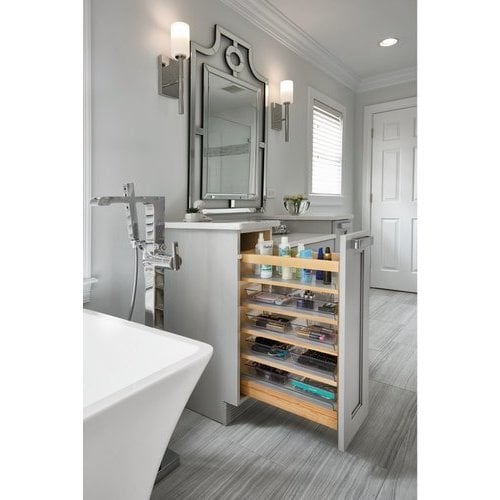 Rev-A-Shelf 20 x 8 Bathroom Under Sink Vanity Cabinet Storage Organizer  with Soft Close Slides and Bins, Natural Maple, 445-VCG20SC-8