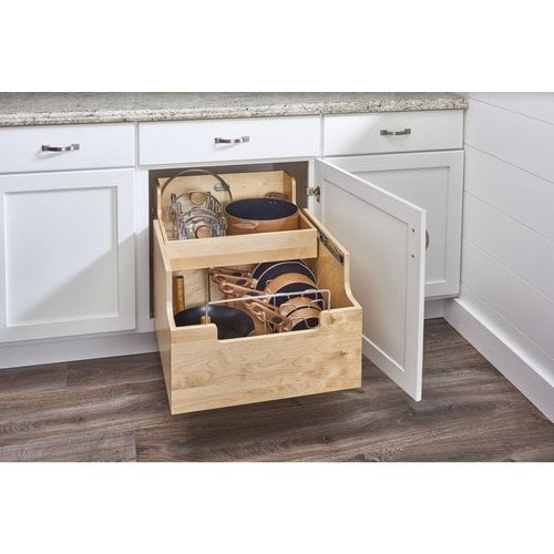 Rev-A-Shelf 14-1/2 Inch Width Two-Tier Wood Cookware Organizer, Minimum  Cabinet Opening Width: 14-1/2 Inch, Natural 4CW2-18SC-1