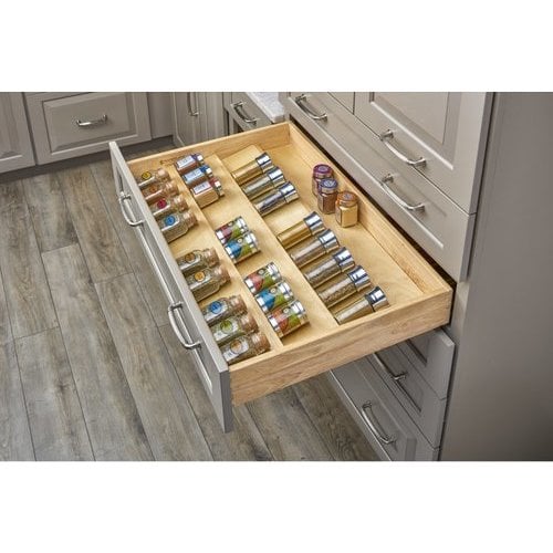 Rev-A-Shelf 36 In Wood Tiered Spice Drawer Insert Organizer, Natural Maple