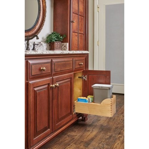Natural Maple Bottom Mount Waste Pullout with Single Green 24 Qt