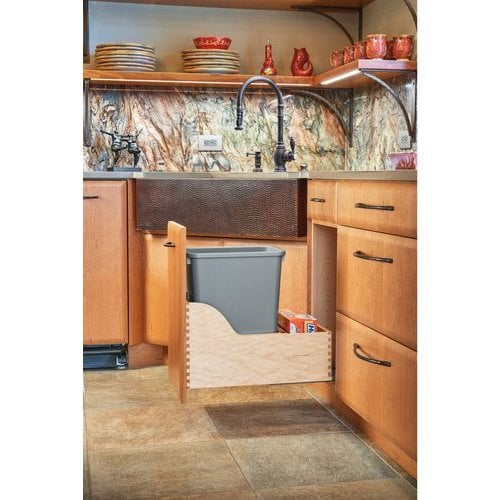 Bottom Mount Under Sink Double Trash Bin Pull-Out, with 15 Liter (4 Gallon)  and 8 Liter (2 Gallon) Gray Bins with Lids, with Soft-Close Slides by  Rev-A-Shelf