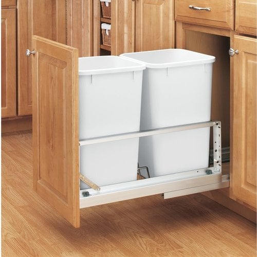 Rev-A-Shelf 5349-1527DM-2, 27 Quart Premiere Double Trash Pull-Out Waste  Containers, Min. Cabinet Opening: 11-3/4 Wide, White