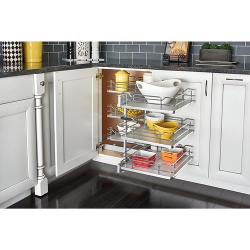 Rev-A-Shelf 32-1/4 Inch Width 3 Tier Pull-Out Wire Bottom Mount