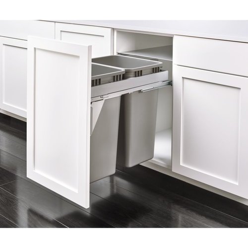 Rev-A-Shelf Pull Out Trash Can 35 Qt for Kitchen Cabinets, Silver