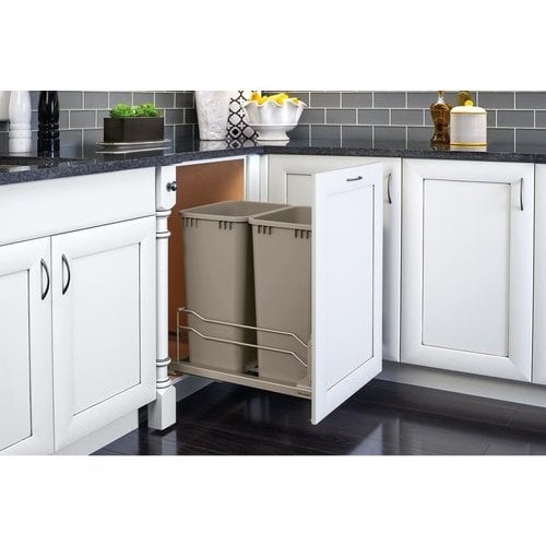 Rev A Shelf 53WC-1835SCDM-212 35 qt. Double Soft-Close Pull-Out Waste Container Champagne