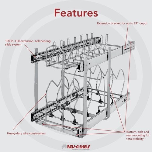Rev-A-Shelf 20-1/2 Inch Width Two-Tier Wood Cookware Organizer