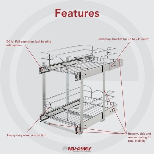 Rev-A-Shelf 12 Inch Width 2 Tier Wire Kitchen Base Cabinet Pull