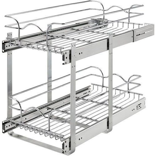 Rev-A-Shelf D Base Cabinet Pull-Out Chrome 2-Tier Wire Basket 12 in 5WB2-1222-CR W x 22 in 