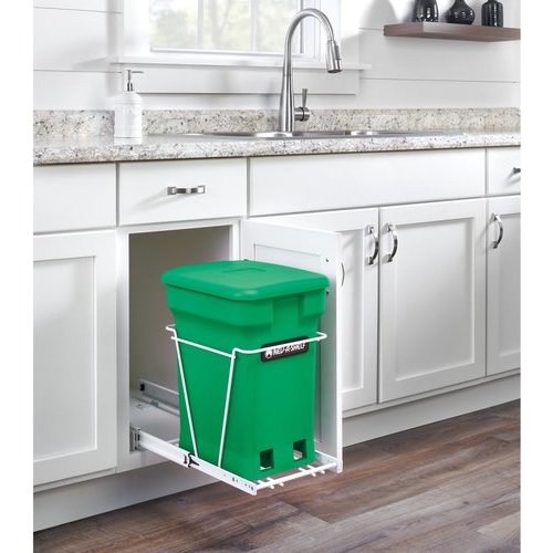 Rev-A-Shelf Double Pull Out Trash Can 35 Qt for Kitchen, Green, RV