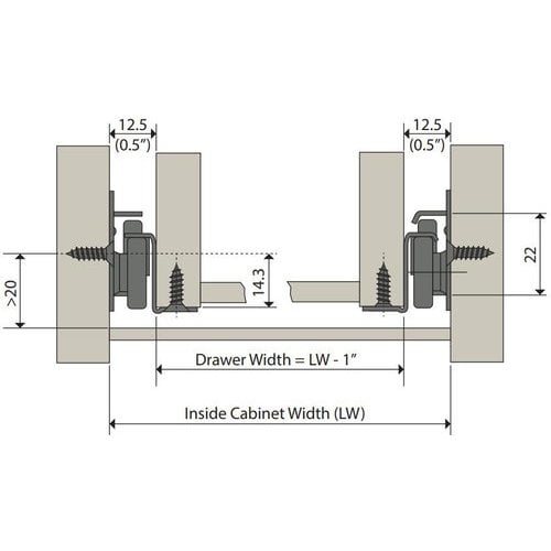 22 in. Side Mount Euro Drawer Slide (1-Pack) 22 in. Side Mount Euro Drawer Slide (1-Pack)